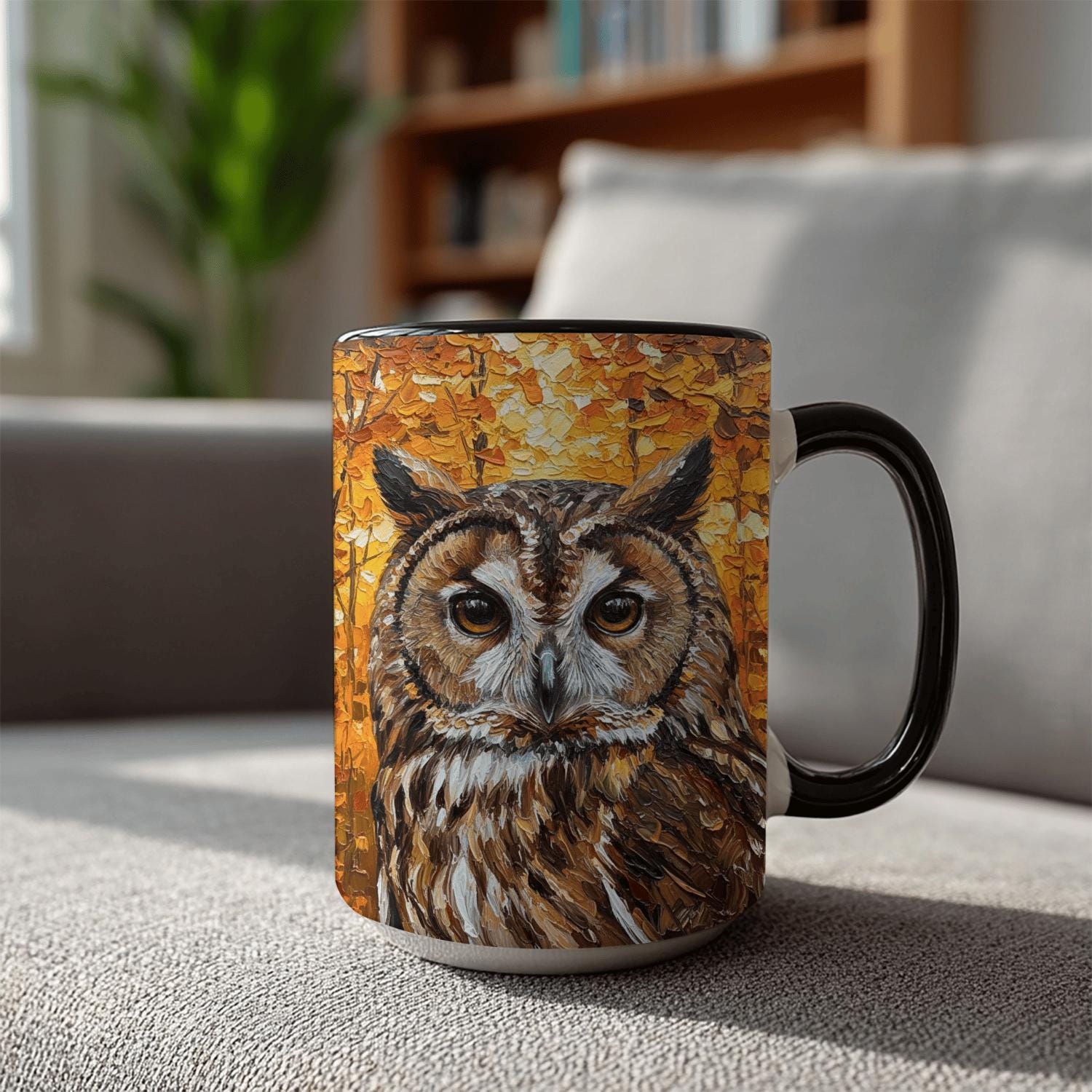 Long-eared Owl Mug, Autumn Forest Art, Rustic Cabin Decor