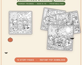 Halloween Coloring Book for Kids Ages 6-10 | Woodland Trick-or-Treat Story | Printable PDF | Forest Friends Intricate Coloring Pages