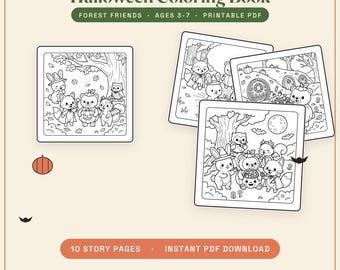 Halloween Coloring Book for Kids Ages 3-7 | Woodland Animals Trick-or-Treat Story | Printable PDF | Forest Friends Screen-Free Activity