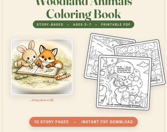 Woodland Animals Colouring Book for Kids Ages 3-7 | Forest Friends Story Adventure | Printable PDF Screen-Free Activity