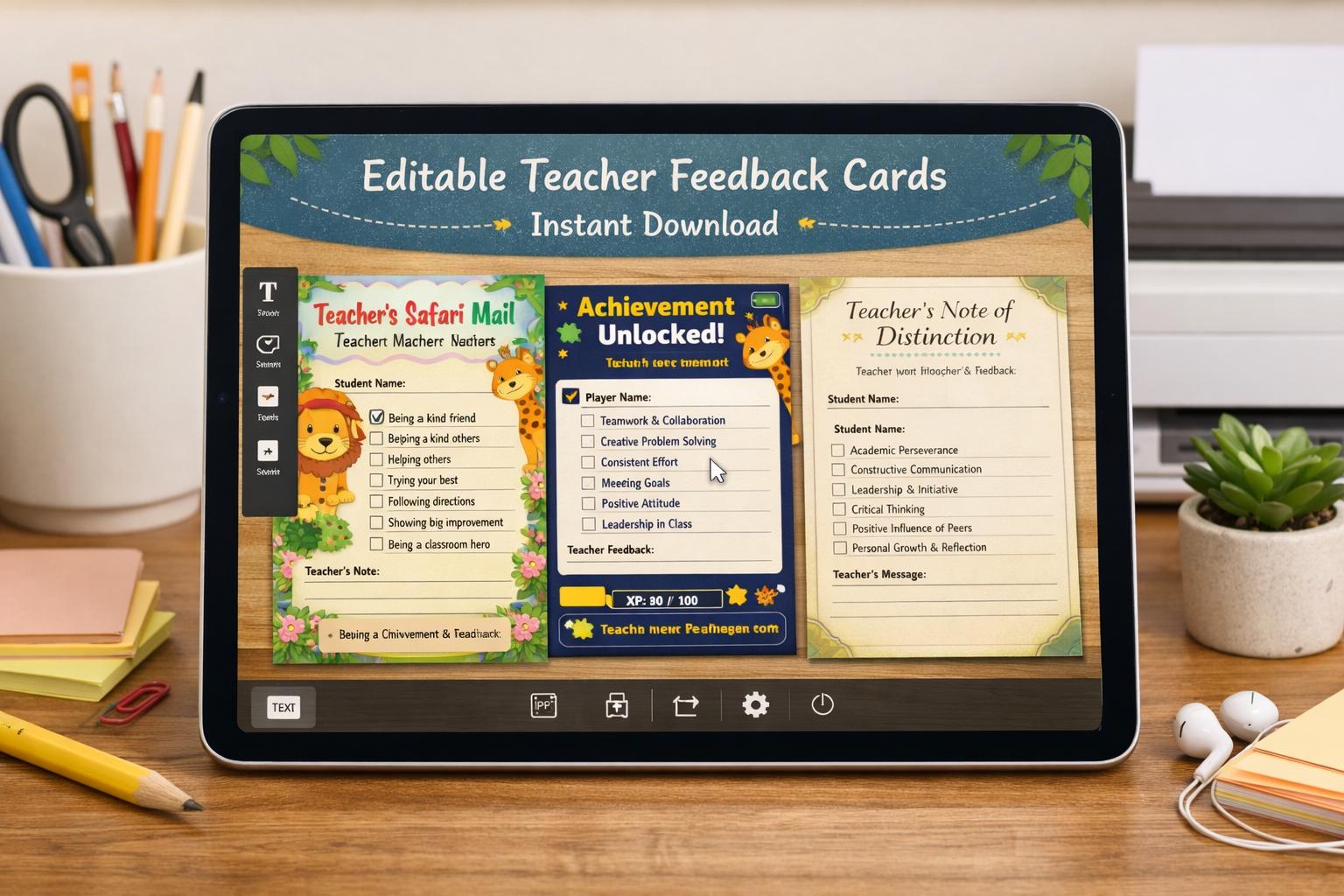 Printable Teacher Feedback Cards | Editable Classroom Reward Notes ...