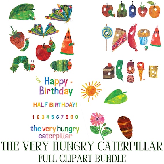 The Very Hungry Caterpillar Image Bundle / Clipart Story Book / Sticker Birthday Party / Teacher School Classroom / Instant Download