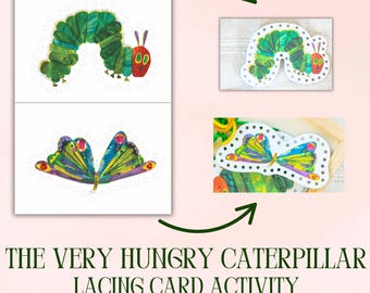 Tarjetas de encaje de La Oruga Muy Hambrienta / Descarga imprimible / Actividad de juego tranquilo para niños pequeños / Manualidades para niños / Actividad de motricidad fina para preescolar