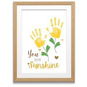 Artesanato com impressão de mão You Are My Sunshine / Estampa de girassol / Decoração de berçário para bebês e crianças / Cartão de presente faça você mesmo para atividades escolares