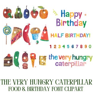 The Very Hungry Caterpillar Birthday Art / Clipart Story Book Images / Sticker Birthday Party / Teacher School Classroom / Instant Download