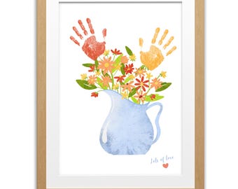 Flower Bouquet Handprint Art / Craft Printable for Mum or Grandma / Handprint Gift from Kids Grandkids / Mothers Day / DIY Toddlers Activity