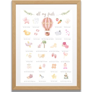 Arte de pared con los hitos del bebé "Todos mis primeros pasos" / Póster de recuerdo imprimible / Decoración infantil / Descarga digital rosa para niña / Cuadro de recuerdos del primer año
