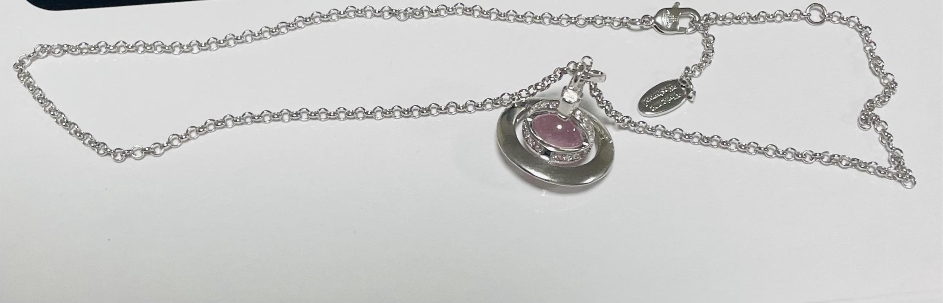 New Silver Pink Saturn Glass Long chain Orb Necklace