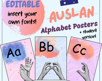 Editable Classroom AUSLAN Alphabet Posters - Ocean Pastels - Printable - Classroom Management Display - Sign Language