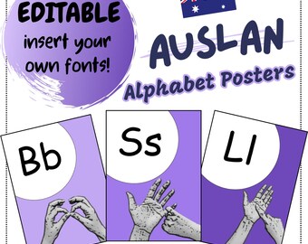 Editable Classroom AUSLAN Alphabet Posters - Purple - Printable - Classroom Management Display - Sign Language