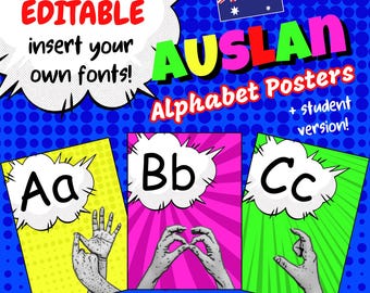 Editable Classroom AUSLAN Alphabet Posters - Pop Art - Printable - Classroom Management Display - Australian Sign Language