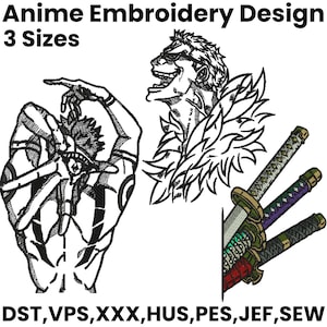 Anime Embroidery Design, One Piece Embroidery, Sukuna Embroidery, Zoro Embroidery, Sword Embroidery, Anime Inspired, Machine Embroidery