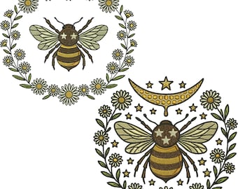 Floral Bee Embroidery Design, Cute Insect Embroidery, Spring garden, Mystical Bee Embroidery, Honeycomb File, Machine Embroidery Design