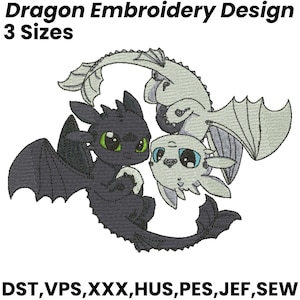 Dragon Embroidery Design, Yin Yang Dragon Embroidery, Toothless Embroidery, Chinese dragon Embroidery, Machine Embroidery Design