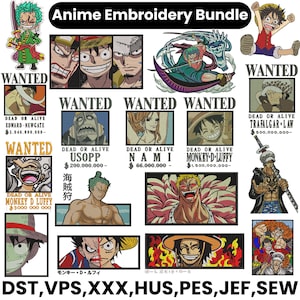 Diseño de bordado de anime, bordado de One Piece, megapaquete de bordado de anime, bordado de Zoro, bordado de dibujos animados, diseño de bordado a máquina