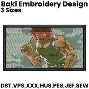 Anime-Stickerei, Baki Hanma Stickerei, Anime Manga Japan inspirierte Stickerei, Baki-Stickerei, Maschinenstickerei