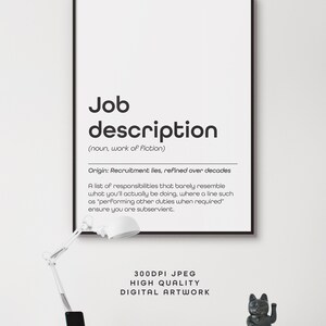 Office Humour, Funny Poster For Office Decor, Definition, Typography, Black & White Print, Business, Digital Download Job Description