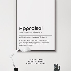 Office Humour, Funny Poster For Office Decor, Definition, Typography, Black & White Print, Business, Digital Download Appraisal