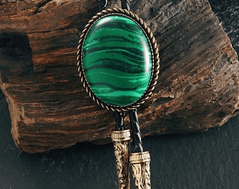 Green Malachite Style Wedding Bolo Tie for Men, Western Cowboy Necktie, Southwestern Jewelry