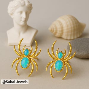 Opal Spider stud earrings, Flat back stud earrings, Helix earrings, Dainty titanium earrings, Dainty Gemstone Earrings, Gift for her