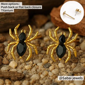 Black Zircon Spider Stud Earrings Conch Earring Gold Flat Black Stud Earrings Forward Helix Earring Animal Stud Earrings Gift For Her
