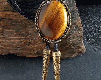 Corbata bolo de ojo de tigre para hombre, collar de vaquero occidental, accesorio para novios en bodas campestres.