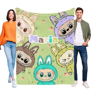 Personalized Blanket with Labubu, Custom Cute Labubu Blanket, Gift for Girls, Soft Blanket for Labubu Lover, Colorful Labubu  Name Blanket
