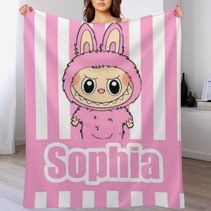 Custom Labubu Blanket, Cute Labubu Blanket, Personalized Gift for Girls, Soft Blanket for Labubu Lover, Christmas Family Gift, LabubuBlanket