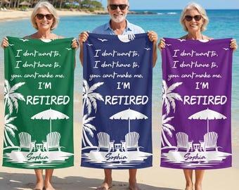 Benutzerdefinierte Name Ruhestand Strandtuch, personalisierte Ruhestand Strandtuch, benutzerdefinierte Sommerferien Strandtuch, personalisierte Ruhestand Geschenk