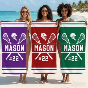 Custom Lacrosse Beach Towel, Personalized Lacrosse Team Beach Towel, Custom Quick Drying Sports Beach Towel, Personalized Gift For Teammates