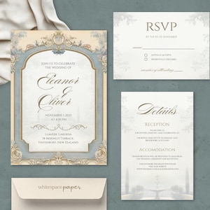 Baroque Wedding Invitation Template - Editable Wedding Invite, Digital RSVP & Details Card, Victorian Vintage, Disney Wedding Invite ROYAL