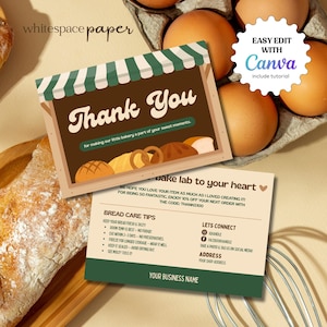 Bakery Shop Card Canva Template, Bread Pastry Instructions Card, Editable Thank You, DIY Business Package Insert Printable, Rustic MILI