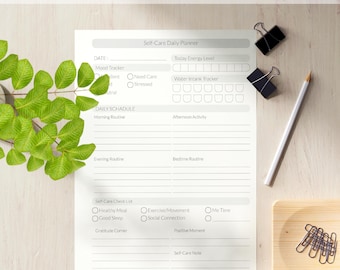 Planificador diario minimalista de autocuidado: imprimible sin fecha (descarga digital)