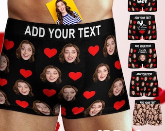 Custom Men Boxer with Face Photo Picture, Custom Face Boxer, Personalized underwear man, Custom Boxer Briefs, Custom Boxer with Heart, Wife