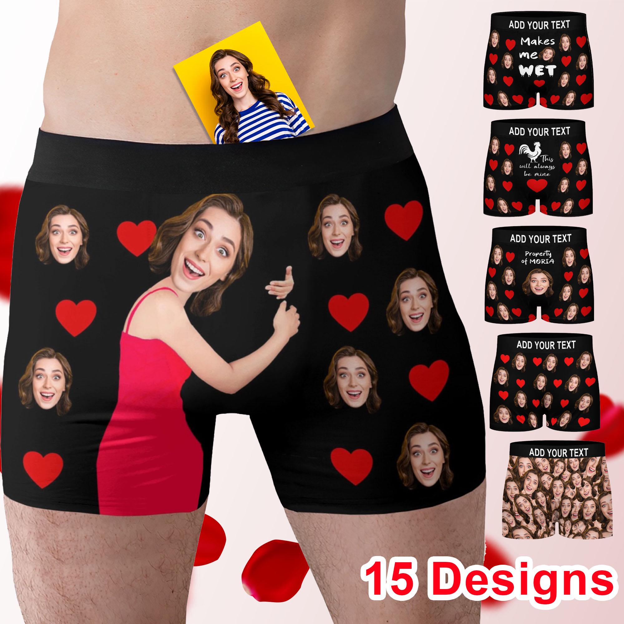 Custom Men Boxer with Face Photo Picture, Custom Face Boxer, Personalized underwear man, Custom Boxer Briefs, Custom Boxer with Heart, Wife