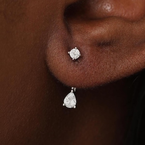 Teardrop CZ Ear Jacket Earrings - Gold Silver Front Back Stud - Dainty Diamond Jewelry - Elegant Bridal Wedding Earring - Gift for Her