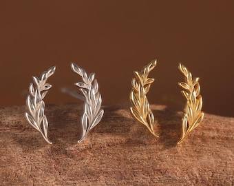 Tiny Olive Leaf Butterfly Back Earring - Sterling Silver Laurel Leaf Piercing - Gold Plated Helix Lobe Stud - Branch Hypoallergenic Jewelry