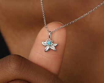 Birth Flower Pendent - Birthstone Sterling Silver Necklace - Custom Personality Birthday Gift for Her - Gold Plated Floral Necklace