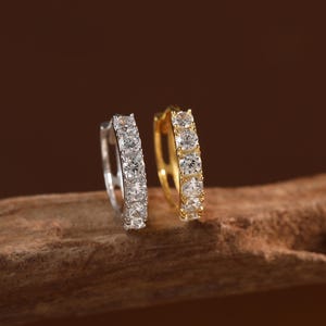 Multiple Sizes Sparkling CZ Hoop - Dainty Cubic Zirconia Chunky Huggie Hoops - Gold or Silver Clicker Earrings -  Hypoallergenic Jewelrys