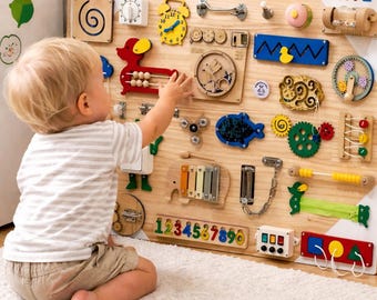 Personalised Montessori Busy Board | Custom Toddler Sensory Learning Toy | Fine Motor Skills Activity Board | Montessori Gift for Age 1–3