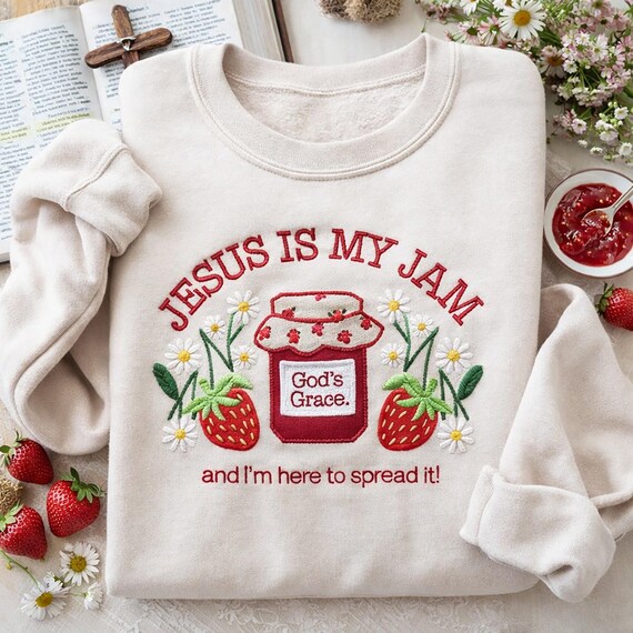 Jesus Sweatshirt, Embroidered Christian Crewneck, Gods Grace Religious Gift, Christian Gifts For Women