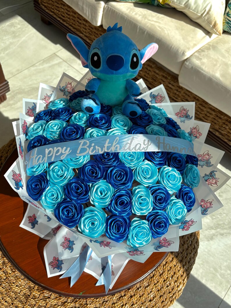 Stitch Eternal Roses Stitch Themed Rose Bouquet | Blue Eternal Ribbon Flowers | Disney Gift ...