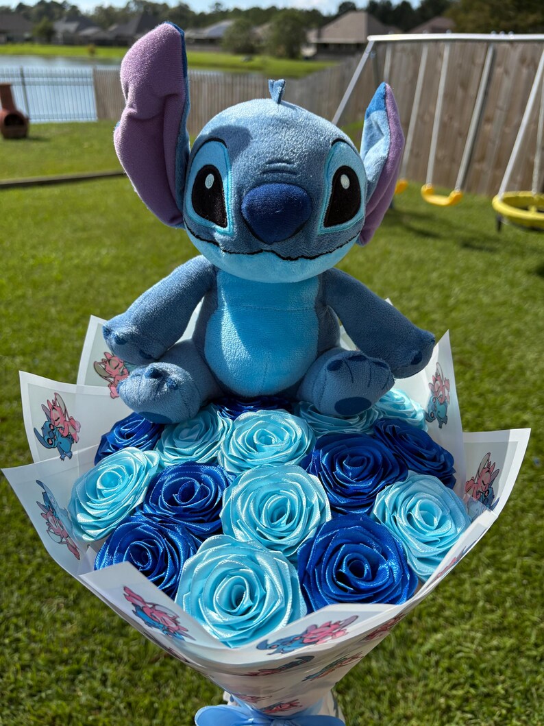 Stitch Eternal Roses Stitch Themed Rose Bouquet | Blue Eternal Ribbon Flowers | Disney Gift ...