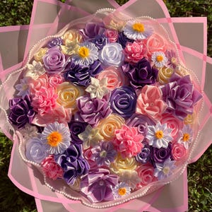 Mixed Eternal Flower Bouquet | Ribbon flowers | Pink & Purple theme