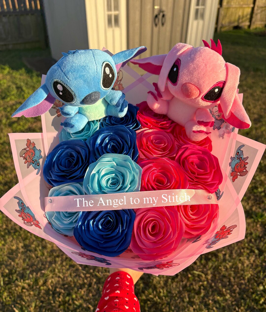 Stitch Eternal Roses Stitch & Angel Couple Rose Bouquet | Valentines Gift, Plush Bouquet ...