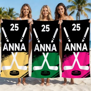 Toalla de playa personalizada para hockey sobre hielo, toalla de playa personalizada para equipo de hockey sobre hielo, toalla de playa deportiva de secado rápido personalizada, regalos personalizados para equipos