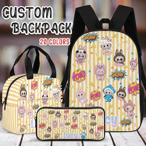 Custom Cute Little Monster Backpack Set,Back To School Gift For Kid,Lovely Custom Lunch Bag&Pencil Bag,Personalized Kid&#39;s Backpack with Name