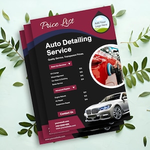 Price List, Auto Detailing, Car Service, Car Detailing, Canva Template, Auto Detailing Price List, Price list templates