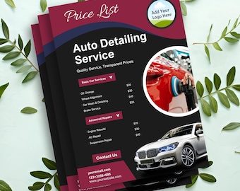 Lista de preços de detalhamento automotivo - Modelo Canva