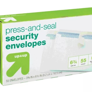 Envelopes de segurança Press and Seal de 55 unidades, 3,5" x 6,5" Brancos - Up and Up, correspondência autovedante, comercial, carta, aba gomada